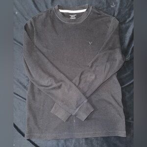 American Eagle Outfitters Black Crewneck Waffle Knit Tee